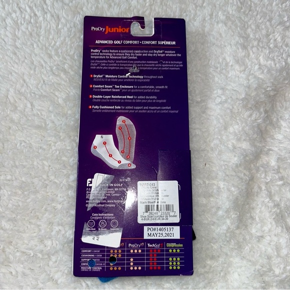 FJ Golf Pro Joy Junior Advanced Comfort Crew Socks Size 4-8 NEW - Picture 2 of 2